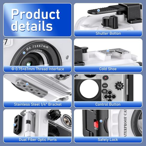 Seafrogs 60m/195ft Underwater Camera Housing for Olympus TG-7 – Waterproof Case with 52mm & 67mm Thread, Dual Fiber Optic Ports, Leak Detection, Stainless Steel Mounting Plate(TG-7 Wt) in Kuwait
