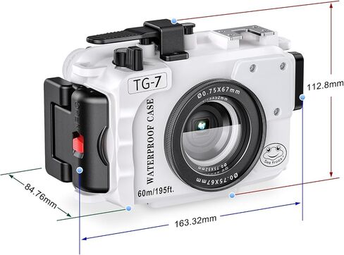 Seafrogs 60m/195ft Underwater Camera Housing for Olympus TG-7 – Waterproof Case with 52mm & 67mm Thread, Dual Fiber Optic Ports, Leak Detection, Stainless Steel Mounting Plate(TG-7 Wt) in Kuwait