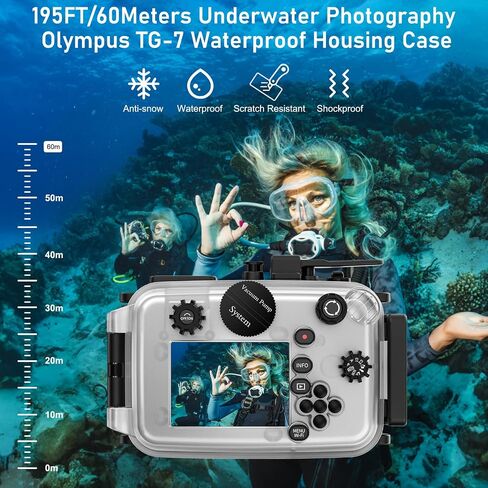 Seafrogs 60m/195ft Underwater Camera Housing for Olympus TG-7 – Waterproof Case with 52mm & 67mm Thread, Dual Fiber Optic Ports, Leak Detection, Stainless Steel Mounting Plate(TG-7 Wt) in Kuwait