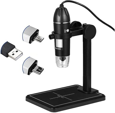 Joebo Microscope Kit 1600X Digital Microscope Camera 8 LED 2MP Portable USB Electronic Microscope Microscope Lens Adapters (Color : Black Rack) in Kuwait