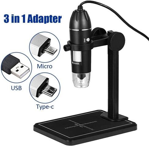 Joebo Microscope Kit 1600X Digital Microscope Camera 8 LED 2MP Portable USB Electronic Microscope Microscope Lens Adapters (Color : Black Rack) in Kuwait