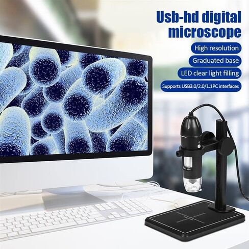 Joebo Microscope Kit 1600X Digital Microscope Camera 8 LED 2MP Portable USB Electronic Microscope Microscope Lens Adapters (Color : Black Rack) in Kuwait