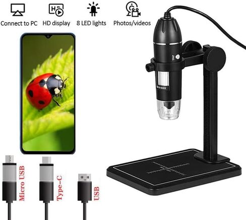 Joebo Microscope Kit 1600X Digital Microscope Camera 8 LED 2MP Portable USB Electronic Microscope Microscope Lens Adapters (Color : Black Rack) in Kuwait