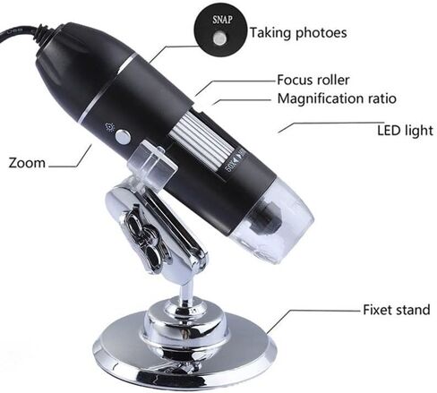Joebo Microscope Kit 1600X Digital Microscope Camera 8 LED 2MP Portable USB Electronic Microscope Microscope Lens Adapters (Color : Black Rack) in Kuwait