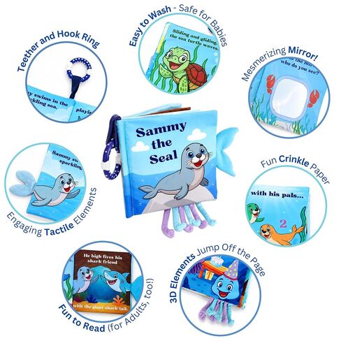 Soft Crinkle Cloth Book for Babies 0-18 Months – High Contrast Sensory Story Book with Teether, Mirror & Textures, Newborn Tummy Time Toy, Baby Shower for Boys & Girls – Sammy the Seal in Kuwait