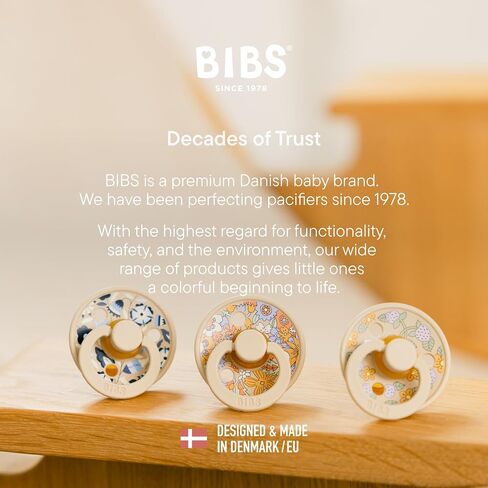 BIBS x Liberty Colour Pacifier, 6-18 Months, 2-Pack, June Blossom/Pumpkin | Round Natural Rubber Latex | Size 2 | BPA-Free | Made in Denmark | High Nipple Acceptance | Airflow Holes | Comfort Shield in Kuwait