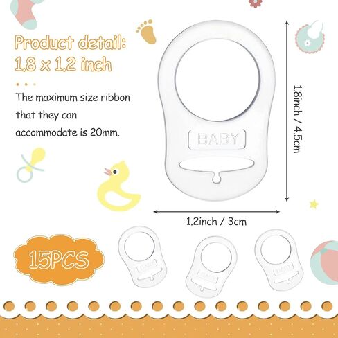 Patelai 15 Pieces Soft Silicone Baby Pacifier Clips Holders Silicone Adapter Rings Holder Baby Nipple Rings Dummy Nipple Holder for Pacifiers(Transparent) in Kuwait