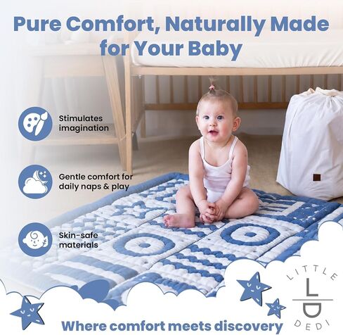 3D Soft Organic Cotton Crawling Blanket – GOTS Certified, 40x40 in Montessori Design for Motor Skill Development, Reversible, No Loose Threads – Washable & Sustainable in Kuwait