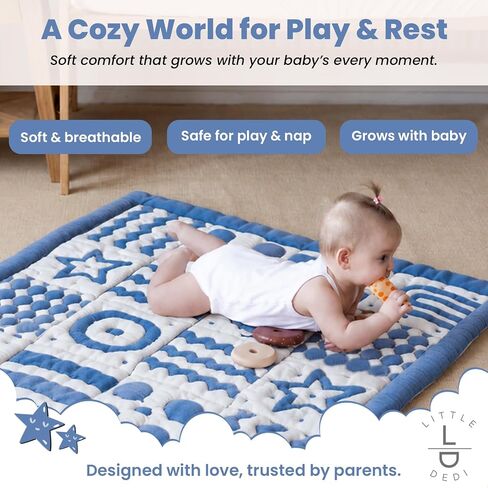 3D Soft Organic Cotton Crawling Blanket – GOTS Certified, 40x40 in Montessori Design for Motor Skill Development, Reversible, No Loose Threads – Washable & Sustainable in Kuwait