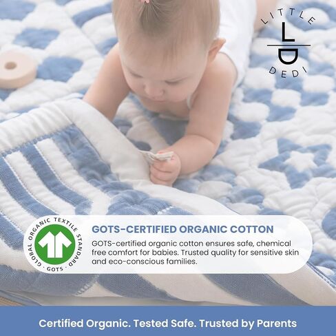 3D Soft Organic Cotton Crawling Blanket – GOTS Certified, 40x40 in Montessori Design for Motor Skill Development, Reversible, No Loose Threads – Washable & Sustainable in Kuwait