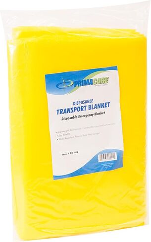 Primacare CSCB-6821 Disposable Transport Emergency Blanket, Lightweight and Warerproof, Blanket for Outdoors, Camping, First Aid, Hiking, Survival, 60" x 90", Yellow (Pack of 18) in Kuwait