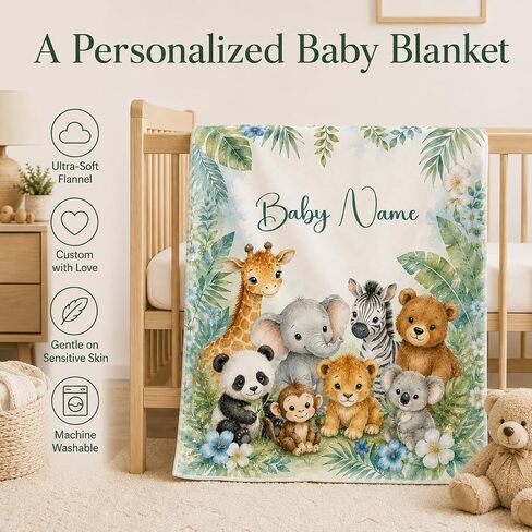 Personalized Baby Blanket for Boys, Custom Baby Blanket with Name, Personalized Name Blankets for Newborns, Toddlers, Kids, Soft Cozy Customize Receiving Blanket for Baptism Birthday in Kuwait