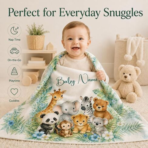 Personalized Baby Blanket for Boys, Custom Baby Blanket with Name, Personalized Name Blankets for Newborns, Toddlers, Kids, Soft Cozy Customize Receiving Blanket for Baptism Birthday in Kuwait