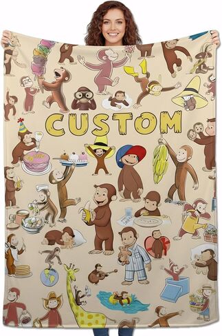 Personalized Curious George Character Blanket, Custom Name Design, Kids Decorative Bedding, Birthday Gift (Monkey 06) in Kuwait