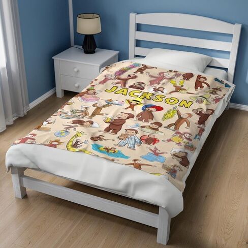 Personalized Curious George Character Blanket, Custom Name Design, Kids Decorative Bedding, Birthday Gift (Monkey 06) in Kuwait