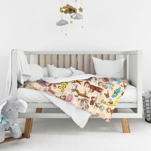 Personalized Curious George Character Blanket, Custom Name Design, Kids Decorative Bedding, Birthday Gift (Monkey 06) in Kuwait