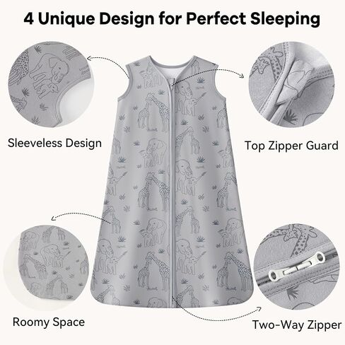 Unnivoll Baby Sleep Sack 0-6 Months 1.0 Tog Baby Wearable Blanket 100% Cotton Sleeping Sack with 2-Way Zipper for Infant Newborn Apricot & Gray Elephant in Kuwait