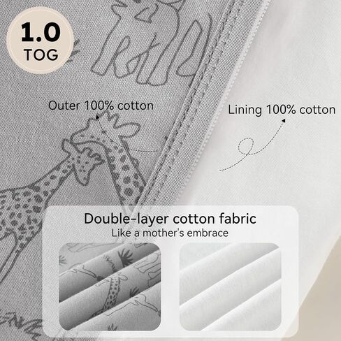 Unnivoll Baby Sleep Sack 0-6 Months 1.0 Tog Baby Wearable Blanket 100% Cotton Sleeping Sack with 2-Way Zipper for Infant Newborn Apricot & Gray Elephant in Kuwait