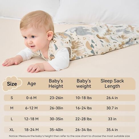 Unnivoll Baby Sleep Sack 0-6 Months 1.0 Tog Baby Wearable Blanket 100% Cotton Sleeping Sack with 2-Way Zipper for Infant Newborn Apricot & Gray Elephant in Kuwait