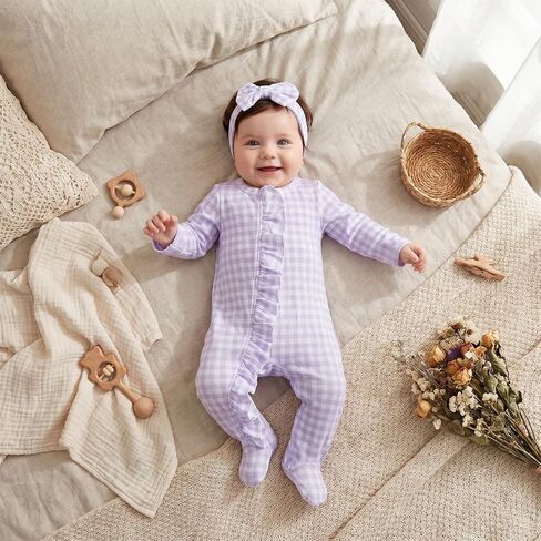 Thorn Tree Fall Baby Girl Clothes Long Sleeve Romper Ruffle Jumpsuit Bow Headband Newborn Infant Footies Cute Outfits in Kuwait