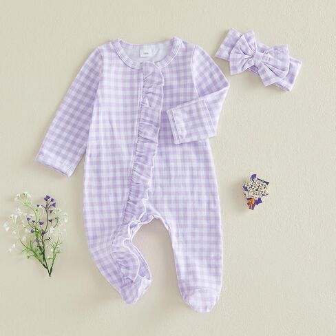 Thorn Tree Fall Baby Girl Clothes Long Sleeve Romper Ruffle Jumpsuit Bow Headband Newborn Infant Footies Cute Outfits in Kuwait