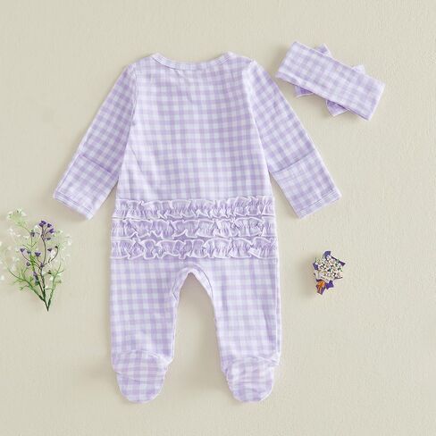 Thorn Tree Fall Baby Girl Clothes Long Sleeve Romper Ruffle Jumpsuit Bow Headband Newborn Infant Footies Cute Outfits in Kuwait