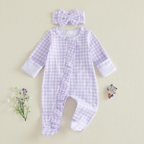Thorn Tree Fall Baby Girl Clothes Long Sleeve Romper Ruffle Jumpsuit Bow Headband Newborn Infant Footies Cute Outfits in Kuwait