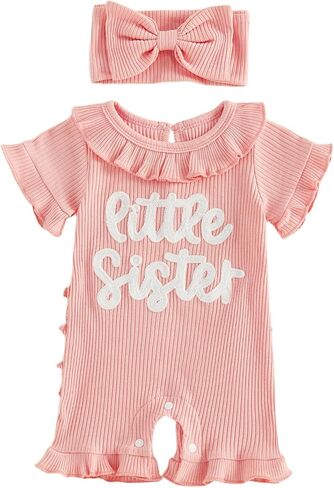 allshope Newborn Baby Girl Summer Outfit Romper Letter Embroidery Ruffle Trim Doll CollarJumpsuit Bodysuit Infant Clothes in Kuwait