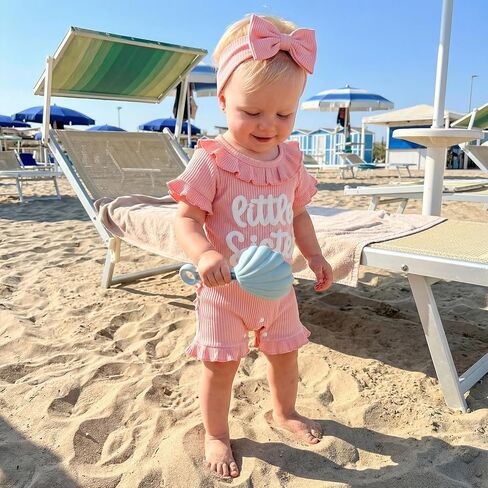 allshope Newborn Baby Girl Summer Outfit Romper Letter Embroidery Ruffle Trim Doll CollarJumpsuit Bodysuit Infant Clothes in Kuwait
