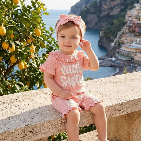 allshope Newborn Baby Girl Summer Outfit Romper Letter Embroidery Ruffle Trim Doll CollarJumpsuit Bodysuit Infant Clothes in Kuwait
