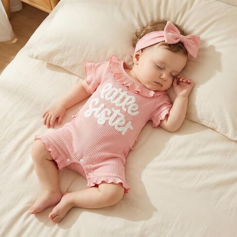 allshope Newborn Baby Girl Summer Outfit Romper Letter Embroidery Ruffle Trim Doll CollarJumpsuit Bodysuit Infant Clothes in Kuwait