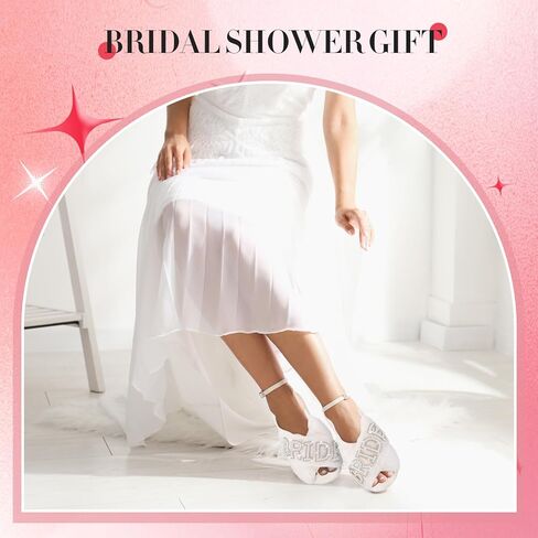 Jiuguva Bride Slippers for Wedding Day Bachelorette Party Women | White Soft Plush, Fluffy Cross Band Rhinestone, Bridesmaid Mother of The Bride Bridal Gifts in Kuwait