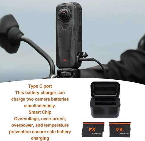 360 X4 Battery for X4 Air Camera, 2PCS Type C 2050mAh Action Camera Batteries with Dual Slot Fast Charging Case in Kuwait