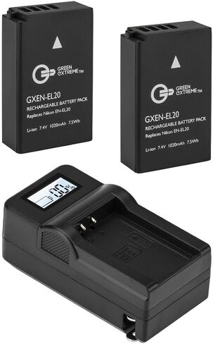 2 Pack EN-EL20 Battery and Compact Smart Charger Kit | Includes 2 EN-EL20 batteries and smart charger for Nikon 1, Coolpix A and Blackmagic cameras in Kuwait