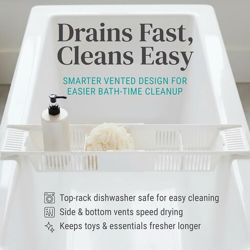 KidCo Bath Toy Organizer Storage Basket, 3 Compartment Horizontal Large Openings Bath Toy Organizer for Tub, Large Capacity Bath Toy Organizer with Large Openings, White in Kuwait