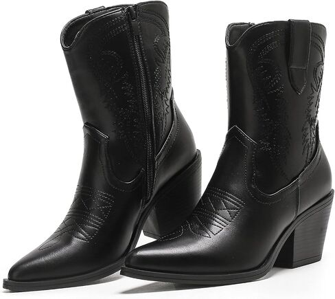 Putu Cowboy Ankle Boots for Women Western Booties with Embroidery Detail | Pointed Toe Design, Fashion Short Booties For Casual Outfits, Music Festivals, Concerts & Halloween Costumes in Saudi Arabia