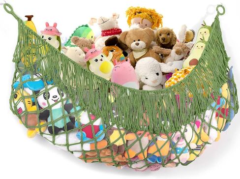 Stuffed Animal Hammock - Extra Large 56'' Long (Cream White) | Premium Cotton Hand-knitted, Beautiful Long Tassel, Storage Hanging Organizer, Can Fit Stuffed Animals 30 Piece or More in Kuwait