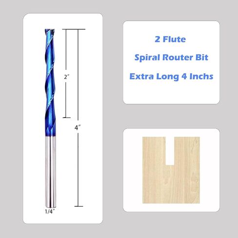 Extra Long 4 Inch Upcut Spiral Router Bit 1/4 Inch Shank, 2 Inch Cutting Length 1/4 Inch Cutting Diameter, Solid Carbide with NACO Coating CNC Router Bits End Mill for Wood Cut, Trimming, Carving in Kuwait