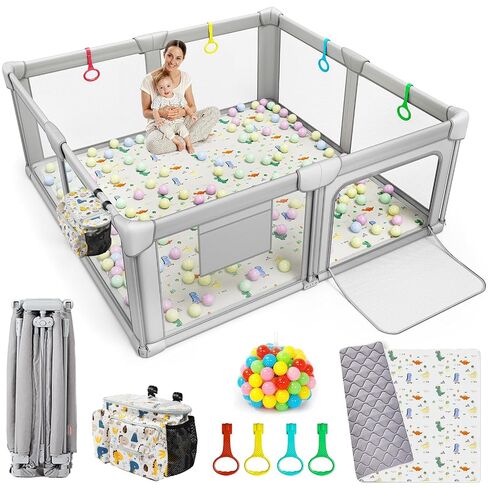Foldable Baby Playpen with Mat, 71"x59" Playpen for Babies and Toddlers, Large Collapsible Play Pen, Portable Safe Play Yard with Gate, Breathable Mesh, Anti-Fall in Saudi Arabia