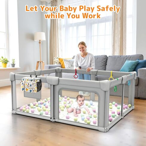 Foldable Baby Playpen with Mat, 71"x59" Playpen for Babies and Toddlers, Large Collapsible Play Pen, Portable Safe Play Yard with Gate, Breathable Mesh, Anti-Fall in Saudi Arabia