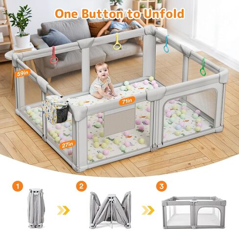 Foldable Baby Playpen with Mat, 71"x59" Playpen for Babies and Toddlers, Large Collapsible Play Pen, Portable Safe Play Yard with Gate, Breathable Mesh, Anti-Fall in Saudi Arabia
