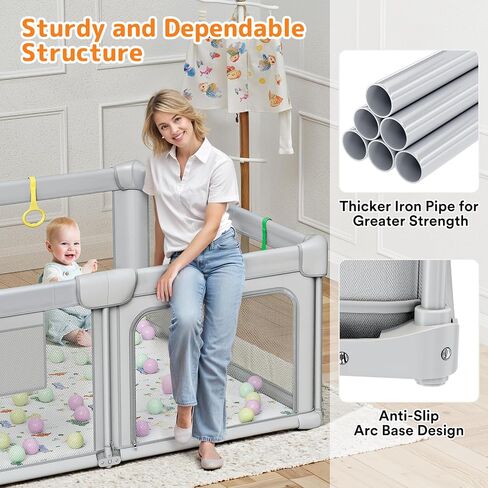 Foldable Baby Playpen with Mat, 71"x59" Playpen for Babies and Toddlers, Large Collapsible Play Pen, Portable Safe Play Yard with Gate, Breathable Mesh, Anti-Fall in Saudi Arabia