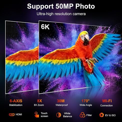 Ourlife 6K/30fps Action Camera Stunning Low-Light Imaging | Dual Screen Touch with 9:16 Vertical,170°Wide FOV,30M Waterproof Underwater Camera for Snorkeling EIS Remote Control(32GB) in Kuwait