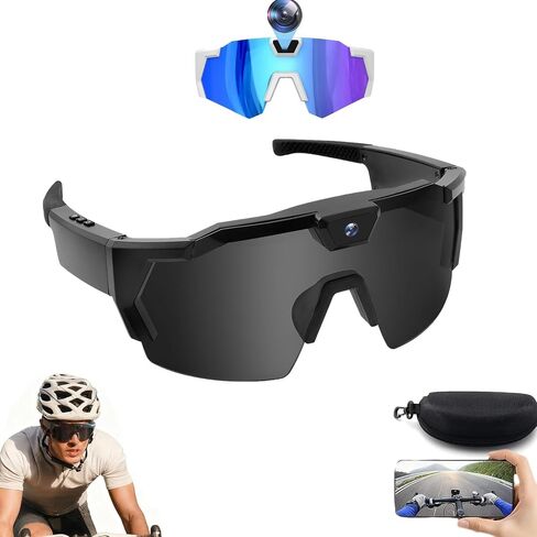 4K HD Video Camera Baseball Glasses with Camera POV Pro Sports Glasses Recording Action Cameras Sunglasses 2026 Upgrade Smart Video Recording Glasses for Action Sports with Memory (Black A) in Kuwait