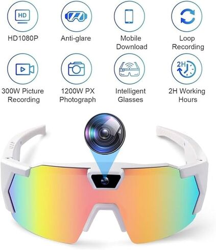 4K HD Video Camera Baseball Glasses with Camera POV Pro Sports Glasses Recording Action Cameras Sunglasses 2026 Upgrade Smart Video Recording Glasses for Action Sports with Memory (Black A) in Kuwait