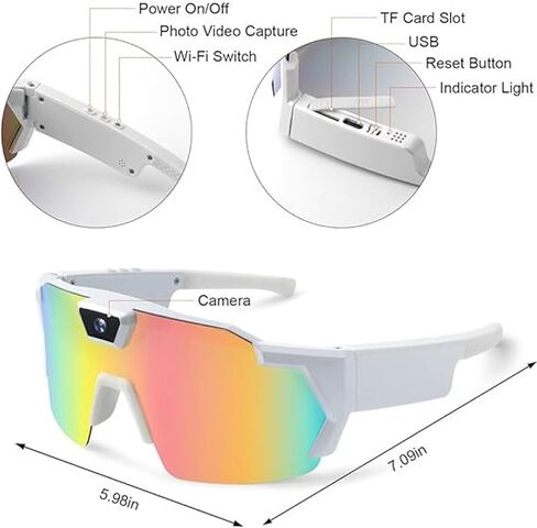 4K HD Video Camera Baseball Glasses with Camera POV Pro Sports Glasses Recording Action Cameras Sunglasses 2026 Upgrade Smart Video Recording Glasses for Action Sports with Memory (Black A) in Kuwait