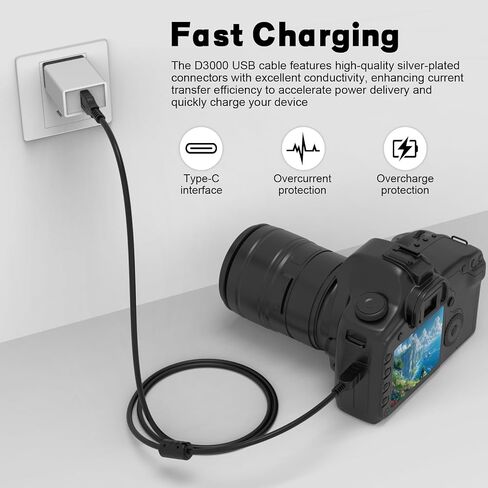 UC-E4 USB Cable Compatible with Nikon D40 D40X D50 D60 D70 D70S D80 D90 D100 D200 D300 D300S D610 D700 D3000 D3100 D7000 D1H D2X D2H D2HS D3 D3S D4 Camera, for iPhone 15/16/17, Laptop, Tablet (3.3ft) in Kuwait