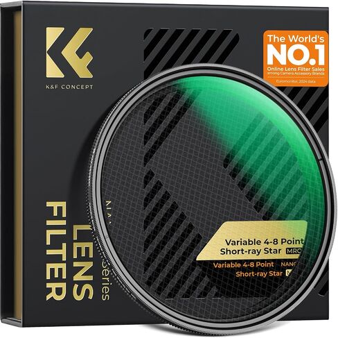 K&F CONCEPT 82mm Adjustable Star Filter 4-8 Point Short Starbursts | 28-Layer-Coating Rotatable Star Filter Switches Between 4 & 8 Point. 360°Angle Adjustable Nano-X Series FE716 in Kuwait