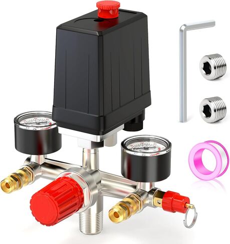 MEANLIN MEASURE Air Compressor Pressure Switch Control Valve 90-120 PSI 110V-240V Replacement Parts With 0-180 Pressure gauge and Manifold Regulator in Kuwait