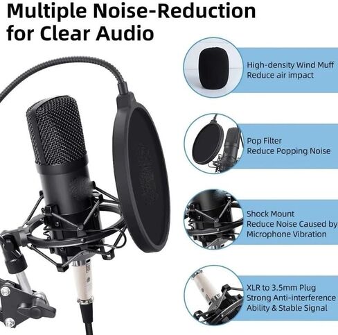 Professional Studio Microphone Kit Condenser Cardioid Podcast Mic for Gaming Recording in Kuwait